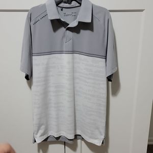 Under Armour Heat Gear Loose Polo Shirt White Gray Mens